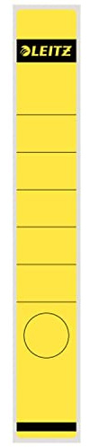 Leitz Rückenschild selbstklebend für Standard- und Hartpappe-Ordner, 10 Stück, 50 mm Rückenbreite, Langes und schmales Format, 39 x 285 mm, Papier, gelb, 16480015