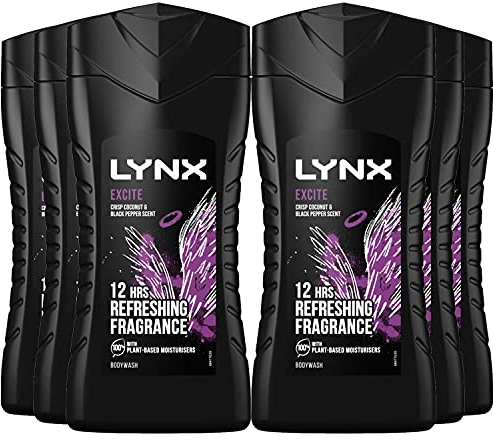 Gel de ducha Lynx Excite para hombre, 6 unidades de 250 ml