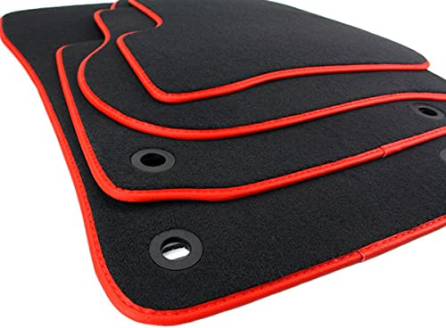 Fußmatten Velours kompatibel mit Golf 5 / Variant Jetta III Automatten Oval | Passgenaue Autoteppiche NEU Premium Qualität Textilmatten Stoffmatten Schwarz/Rot robust & perfekt passend Drehknebel 4-tlg.