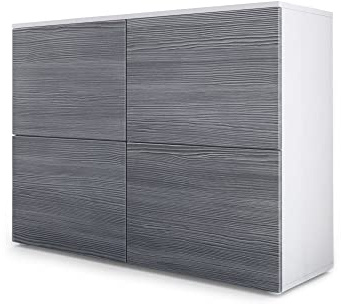 Vladon Sideboard Rova, Made in Germany, Kommode mit 4 Türen, Weiß matt/Avola-Anthrazit (92 x 72 x 35 cm)