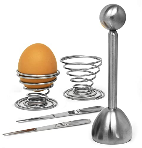 Joeji's Kitchen Abridor Separador de cáscara de Huevo de Acero Inoxidable Shell Cracker para Huevos hervidos Duros or Blandos con Accesorios de Cocina adicionales 2 Tazas de Huevo y 2 cucharas