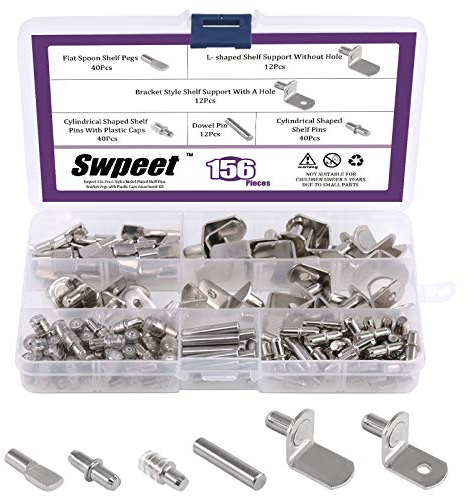Kit di 156 perni per mensole, 6 stili, placcati in nichel, staffe per armadietti e mobili