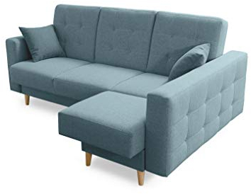 Robin Inspire Hilton Ecksofa mit Schlaffunktion Bettkasten 2 Kissen Sofa L-Form Schlafsofa Freistehende Eckcouch Schlafcouch Wohnzimmermöbel Wohnlandschaft Rechts Aqua