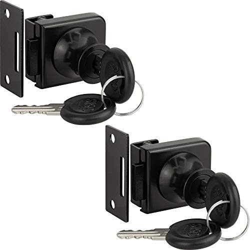 Gedotec Möbelschloß Zylinder-Möbelschloss Vitrinen-Schloss Set - ECONO BLACK | Tür-Verriegelung für Glas-Schränke & Möbel | Glastürschloss zum Klemmen | 2 Stück - Riegelschloss für Glastüren 4-8 mm