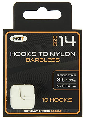 x10 NGT Barbless Hooks to Nylon in Size 14