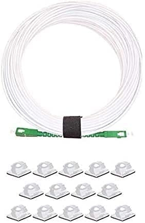 Elfcam® - Câble à Fibre Optique SC/APC á SC/APC Monomode avec 25 Pièces Clips de Câble Adhésif, Jarretière Optique Compatible avec Orange Livebox, SFR La Box Fibre et Bouygues Telecom Bbox (25M)