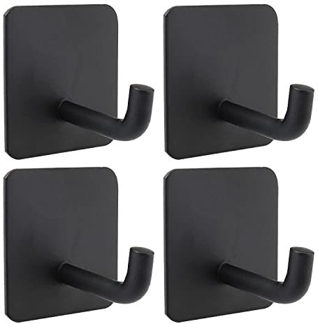 nuoshen 4-Piece Black Stainless Steel Heavy Duty Self-Adhesive Wall Hooks for Bedroom, Bathroom, Kitchen, Office