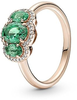 Pandora ROSE Timeless 180057C01 - Anello Tre pietre placcato oro rosa 14 carati, cristalli verdi, zirconi, argento sterling, Zircone cubico