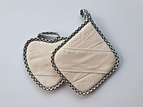 Presine da Cucina Set 2 Pezzi Inserto in Tela Aida + in Omaggio Grembiule corto Tasca con Tela Aida 100% Cotone Prodotto Italiano (Verde)