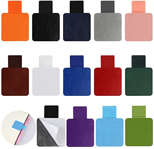 Tikplus 13 Stück Stiftschlaufe Selbstklebend, Stifthalter Selbstklebend aus PU Leder, Pen Holder mit Gummiband, Pen Loop Halterung für Notizbuch Kalende Tagebuch Klemmbrett
