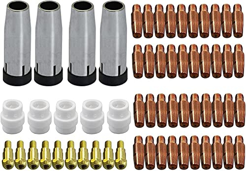 RIVERWELD MIG MAG Kontaktspitzen M6 0,9 mm 140.0169 konische Becher-Gasdüse 145.0080, Spitzenträger 142.0003, Sortiment-Kit für 24KD MB24 CO2-Schweißbrenner 59 Stück | 59-teiliges Set inklusive konischer Gasdüse 145.0080, Spitzenhalter 142.0003