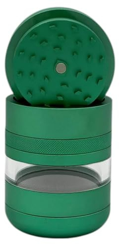 Chongz 7 Part Grinder, 55mm Pod, Premium Grade Quality Aluminium, Screen Chamber, Stainless Mesh, Glass Jar Body for Tobacco Spice Herbs (Green)