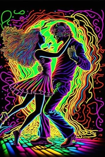 adrium Acryl-Bild 60 x 90 cm: Hippies paar tanzen in Neonfarben. Tanzende Menschen auf der Hippie-Party. Die Leute nehmen LSD und Magic Mushrooms. Generative (196456138)