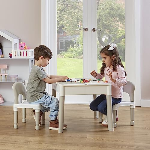 Liberty House Toys Kids 5-in-1 Activity Table and 2 Chairs, Sand, Water, Construction Play, Grey, H450 x W510 x D540mm