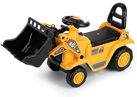 BURLOE Schiebewagen-Traktor Kinderbagger, Mit Eingebautem Staufach Bagger Auch Stoßfest Und Verformt Sich Nicht So Leicht,Gelb