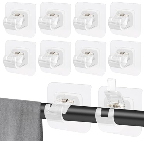 LWMTT 10 Pièces Support Tringle Rideaux Sans Percage,Supports de Tringle Auto Adhésifs Transparent,Support AméLioré Rideaux,Sans Percage Support Crochets pour la Maison, la Salle de Bain
