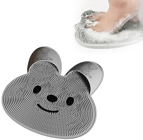 Multifunktions-Silikon-Massagematte, Großes Fußwäscher Fuss Wäscher Bath Massage Pad mit Rutschfesten Saugnäpfen, Fuss und Rückenschrubber für Reinigt Peeling Fußkreislauf Entlastet müde Füße (Grau)