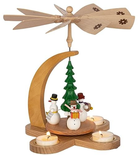 Rudolphs Schatzkiste Pyramide de Noël en bois Motif bonhommes de neige pour bougies chauffe-plat Hauteur env. 27 cm