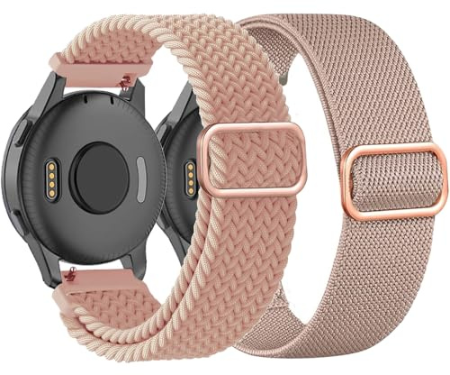 Tucomo flätade stretchiga klockarmband i nylon, 2-pack, kompatibla med Garmin Venu Sq/Venu Sq 2/Venu 2 Plus, 20 mm ögla, elastiska tygremmar för Garmin Vivoactive 5/Vivoactive 3, kvinnor, män, Large,