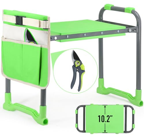Altdorff Garden Kneeler and Seat Heavy Duty with 10.2” Wider Soft Pad, Portable Folding Stool for Gardening with Extra Hand Pruner, Sturdy Garden Kneeling Bench for Senior Help Stand, Green