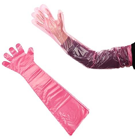 SEMINISMAR Langarm Veterinär-Handschuh für Die Tierarzt und Viehbesamung, Einweg-Weichplastikfolie, Transparent, Rot, 30 Stück