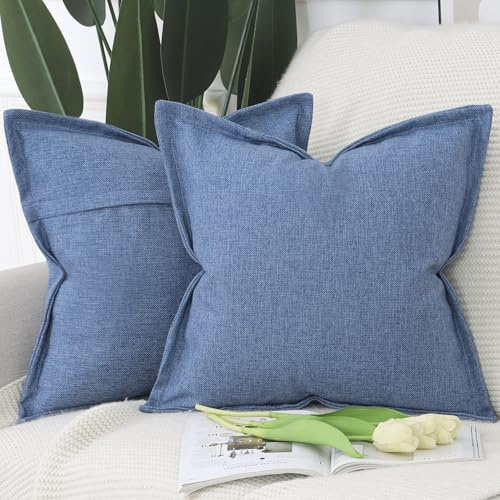 MADIZZ Set med 2 Denim Blå Imiterad linne kuddfodral med bred kant, mjuka bohemiska dekorativa kuddfodral för sovrummet, modern kuddskal för soffa 50x50 cm