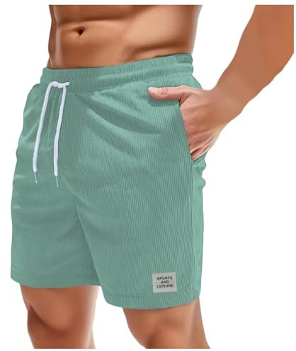 KBOPLEMQ Herren Cord Kurze Hosen Shorts mit Taschen Sommer Casual Kurze Hosen Elastische Taille Loose Beach Shorts Herren Corduroy Shorts Bequeme Freizeithose Kurze Leichte Sportshorts