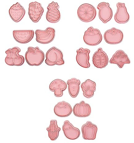 Set di 24 formine per biscotti in plastica a forma di cartone animato, frutta, verdura, stampini per biscotti, utensili da cucina, stampi in resina per gioielli