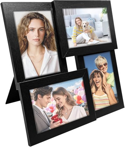 Gentpovth 12 x 12 pulgadas Portafotos de Madera para Collage, 4 Marcos para Fotos, Cuadro Decorado para Hogar y Oficina, Portaretratos Multifotos para Decoración de Hogar, Oficina y Regalo