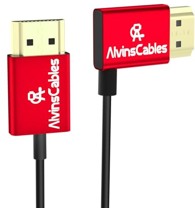 Alvin's Cables HDMI Cable 8K 2.1 48Gbps High Speed Φ2.4mm Ultra-Thin HDMI A to A 8K@60Hz 4K@120Hz for Canon C70, for Sony A7 A9 Camera, Atomos, SmallHD Monitor, Straight to Right Angle, 30cm| 11.8in