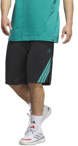 adidas För Män LEGENDS 3-STRIPES BASKETBALL SHORTS, Black/Pure Teal, S 7 inch
