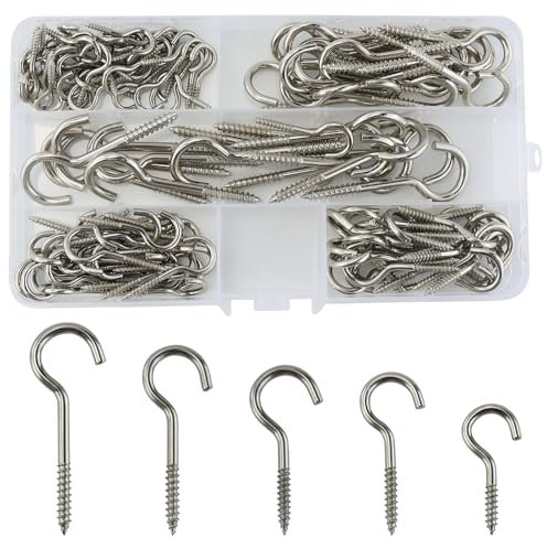 AMANDELIZABE 125 ganci a vite in acciaio inox, gancio da soffitto, viti a gancio con filettatura in legno, gancio a vite, gancio per viti in metallo da appendere, per piante appese tazze da tè chiavi
