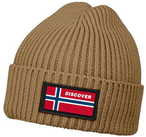 Neverless® Herren Beanie Wintermütze mit Patch Norwegen Flagge Aufdruck Print Strickmütze Männer Rippstrick