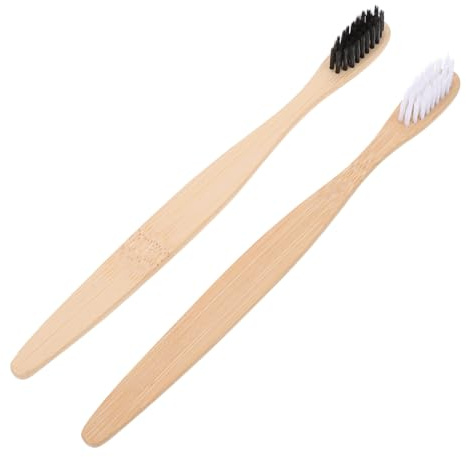 FRCOLOR 2stücke Bambuszahnbürste mit Flexiblen Borsten Ergonomischem Design und Breitem Kopf für Gründliche Reinigung und Bequeme Handhabung Natürlicher Bambus für Langlebigkeit