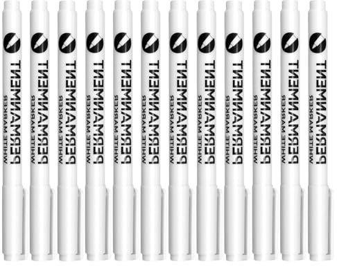 Catime 12 Stück Acrylstifte Marker Stifte Weiß, 1-2mm Fine Tip Permanent Marker Wasserfest Stifte, Schnell Trocknender Acryl Weißlackstifte für Steine, Keramik Holz Papier Glas Stoff Metall Leinwand