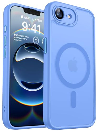 CANSHN Magnetic for iPhone 16e/iPhone 17e Case(6.1 Inch), Upgraded [Full Camera Protection] [Compatible with Magsafe] [Translucent Matte] Shockproof Protective Phone Case Cover - Light Blue