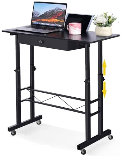 GTPLAYER Höhenverstellbarer Schreibtisch, Computertisch Laptoptisch mit Schubladen,Tisch höhenverstellbar 80 * 50*(73-115) cm, Standing Desk mit Rollen