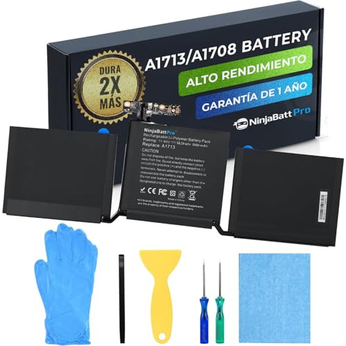 NinjaBatt Akku A1713 A1708 kompatibel mit MacBook Pro 13 Zoll - A1708 (Ende 2016, Mitte 2017) A2159 (2019) A2289 (Mitte 2020) A2338 (M1 Ende 2020) - Langlebige Leistung [5000mAh/57.05Wh/11,41V]