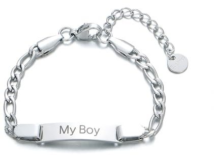 Ethlyn Baptism Gifts for Baby Boy Stainless Steel My Boy Engraved Figaro Bracelet Waterproof Children Jewelry Boys Birthday