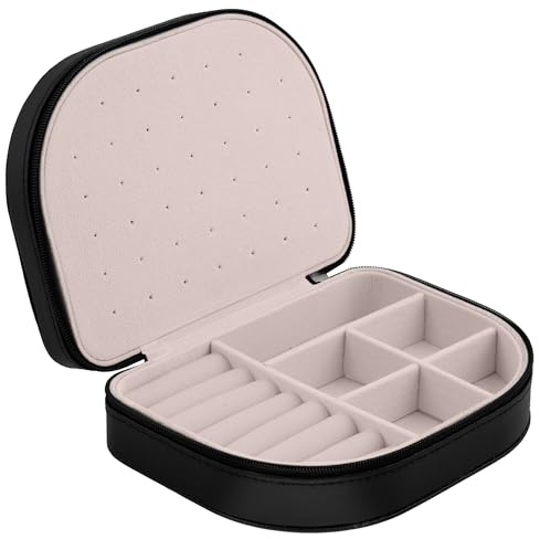 Massido Schmuckkästchen Schmuckbox Reise Schmucketui Klein Schmuckaufbewahrung Organizer Tragbar 16,5 x 12 x 5 cm Schwarz
