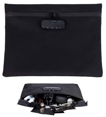 Feuerfeste und wasserdichte Tasche mit Schloss Geldbeutel mit Schloss,24.5cm*16.5cm Geruchsdichte Tasche mit Zahlenschloss,Feuerfeste wasserdichte Dokumententasche mit Schloss (schwarz)