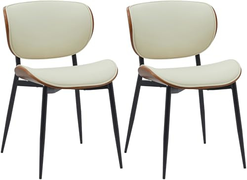 CLP Juego de 2 sillas de Visita Enid con Respaldo y tapizado I Sillón con Revestimiento de Polipiel o Tela I Cómoda Silla de Comedor, Color:Nuez/Crema, Material:Cuero Sintetico
