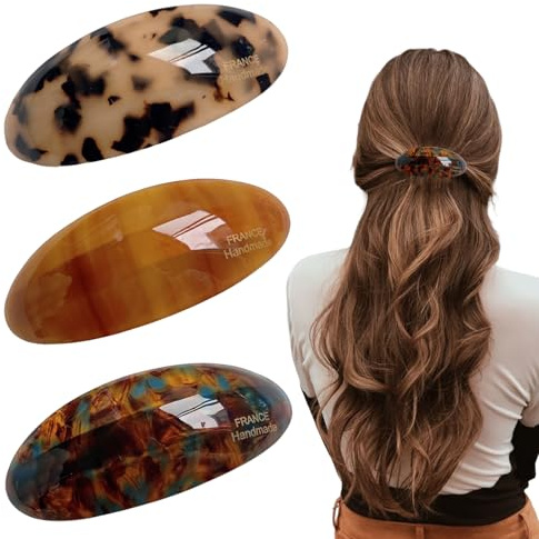 3 Stück Ovale Haarspangen aus Acetat, 8,8 × 3,5 cm Vintage-Haarspange, Große Französische Schildpatt-Haarspangen für Frauen Mädchen mit dickem Haar