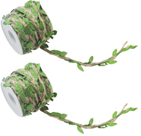 GETRICH 2 Rollen 10m Künstliche Blatt Jute-Schnur mit Künstlichen Blättern | Juteschnur mit Blatt Blätter Dekoband für DIY Kopfbedeckungen, Rustikale Hochzeiten, Zuhause, Garten Wand, Bastelarbeiten