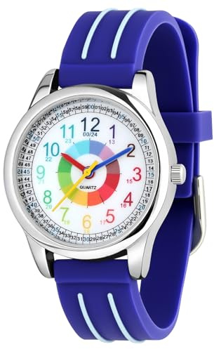OSDUE Montre Analogique pour Enfants, 3ATM Bleu Montres Sportive Étanche Montre Bracelet Éducative Cadran Analogique 12/24h de Sport D'extérieur pour Cadeau Junior Apprentissage Garçon et Fille