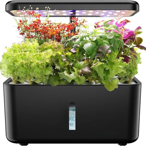 Système De Plantation Hydroponique, Lampes De Culture à LED, Circulation Deau Intelligente, Hauteur Réglable, Jardin Dherbes Aromatiques Dintérieur (Black)