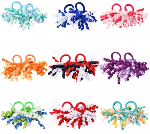 SOFPLATE 18 pièce de Rubans Bouclés Bicolores pour Cheveux Nœuds Colorés Arc en Ciel en Polyester Élastique Accessoires pour Queue de Cheval Bouclée pour Coiffure Courte et Longue Décorations DIY