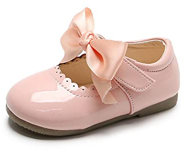 JerrisApparel Skor för flickor färg rosett klänning Mary Jane Ballerines, Rosenröd, 28 EU