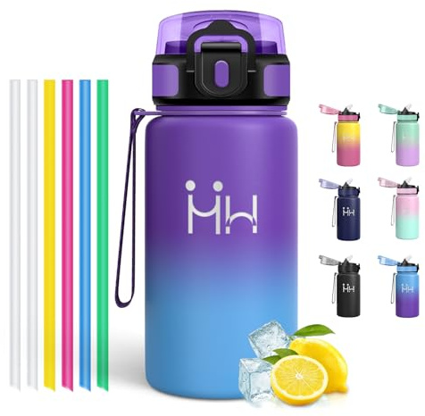 Motswedi Borraccia Termica 500 ml, con Cannuccia, Borraccia Acciaio Inox, per Bevande Calde e Freddo, Borracce Termiche, per Bici, Campeggio, Sport, Palestra, Viola pallido & azzurro cielo