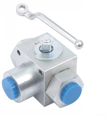 Hydraulic 3 Way Ball Valve 1 Over 4 High Pressure 500 Bar Shutoff Valve Carbon Steel Zinc Plated L Port Manual Control for Water Oil (G3/4)